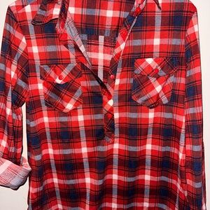 Ladies Red, White and Navy Plaid Flannel Sixed Medium by Love Potion